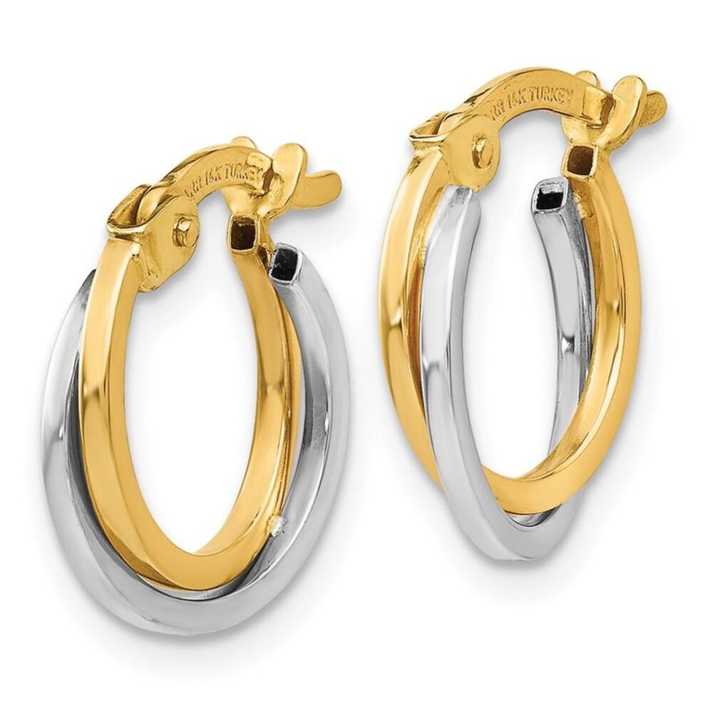 14K Gold Two Tone Hoop Earrings for Women - Picture 4 of 5